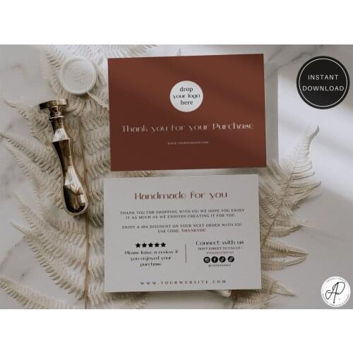 Boho Business Card,Editable thank you card template,order insert,Instant Download,Review card for business,small business printa