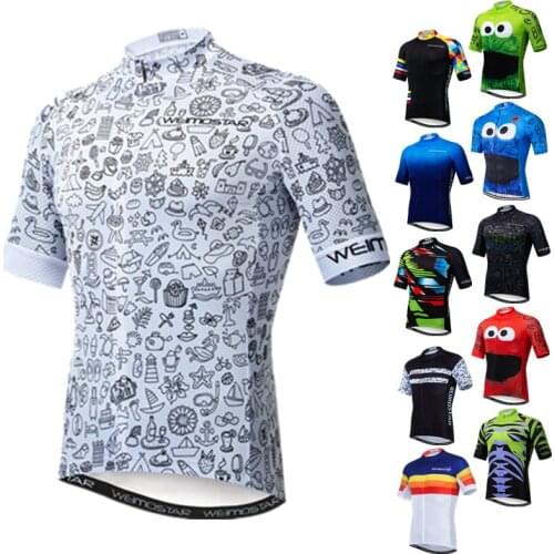 Weimostar Quick Dry White Cycling Jersey Men Cartoon Bicycle Shirt Maillot Cicismo Breathable Mountain Bike Jersey Short Sleeve