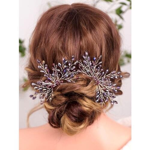 Classic Vintage Purple crystal Bohemian Headdress Dinner Party Hair PIns Banquet Wedding Bridal Accessories