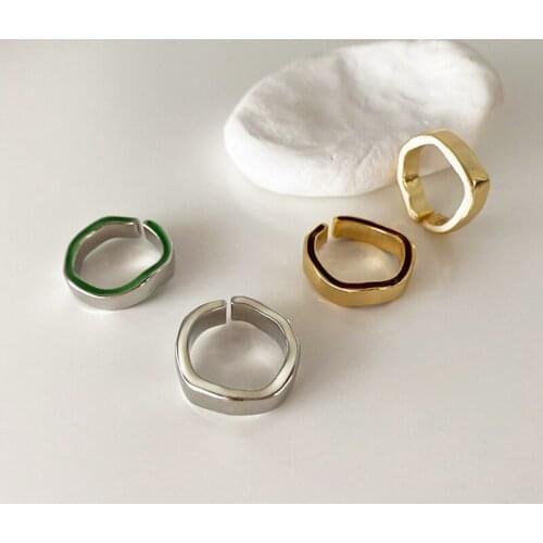 GSOLD Geometric Irregular Metal Enamel Ring Retro Simple Drip Glaze Opening Adjustable Index Finger Ring Women Fashion Jewelry