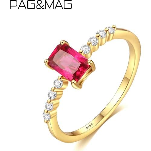 PAG&MAG Exquisite Square Ruby Ring Sterling Silver 925 Ring For Women Korean Gemstone Promis Ring Jewelry aros plata 925