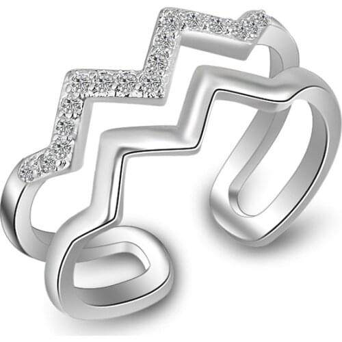 Big Promotion Cubic Zircon Rhinestone Rings For Women Fashion Party Jewelry Wave Design Opening Finger Ring Accessory