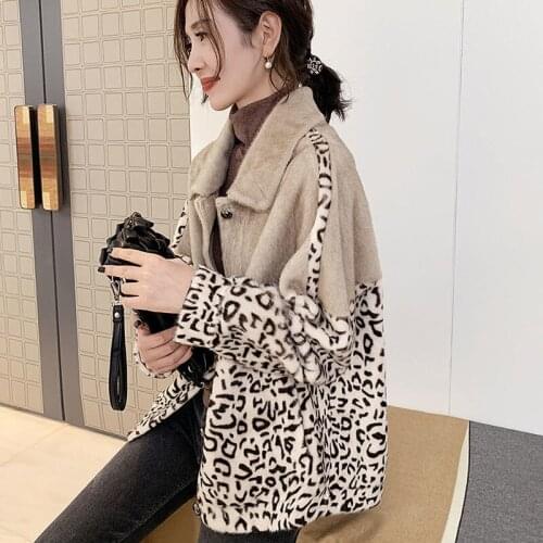 HSTAR Women 2020 Winter Fashion Leopard Print Teddy Coat Female Thick Warm Faux Mink Fur Jacket Casual Ladies Streetwear Outwear