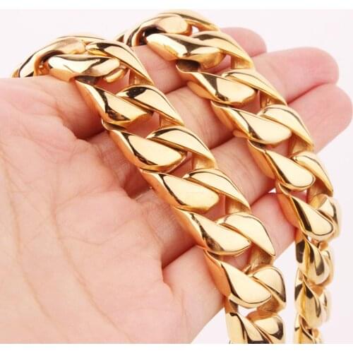 Granny Chic News Arrival 15mm Stainless Steel Miami Curb Cuban Chain Necklaces Gold Polished Lock Clasp Mens Rock Dj jewelry