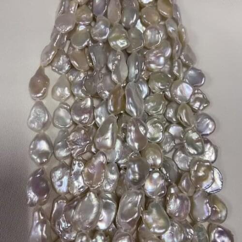 13-14mm Natural white middle hole Irregular Baroque Keshi Freshwater Pearl Strands