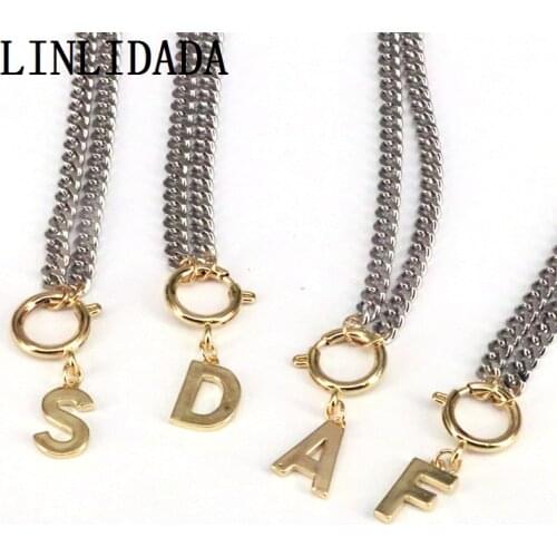 5Pcs Gold A-Z Letter Pendant Necklace for Men Women Copper Metal Curb Cuban Chain Jewelry