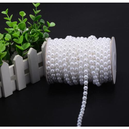 50m/roll Sewing Accessories 5 Colors 4mm Flatback Pearl Trim String Beads Bridal Beaded Rhinestone Appliques For Wedding Dresses