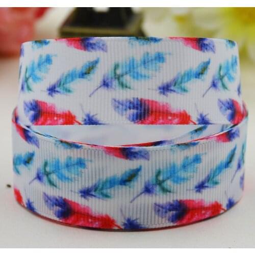 22mm 25mm 38mm 75mm Ruban satin feather printed Grosgrain Ribbon Hair Accessories party decoration 10 Yards X-02446
