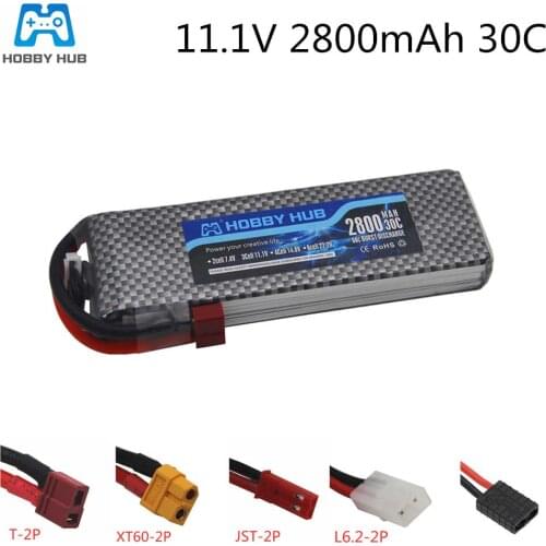 Hobby Hub 11.1v 2800mah LiPo Battery for RC Drone 11.1V 2800 MAH 30C For RC Airplane Car Boat Helicopter RC Aircraft 3S lipo