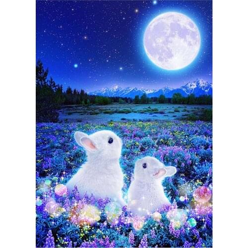 New 5D Diy moon white rabbit Diamond Painting animal Round Full Drill Nouveaute Mosaic Embroidery Cross Stitch home decor gifts