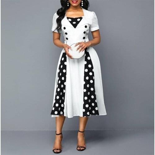 Amazon express wish European and American cross-border new dot splicing retro a-word large swing casual dress