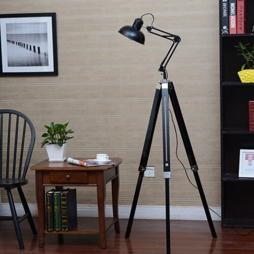 American personality vintage wooden floor lamp lift rocker arm lamp bedroom lamps