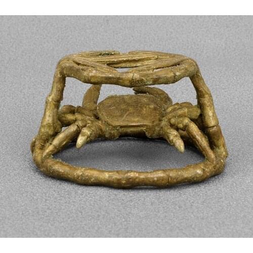 Antique Brass Bamboo Leaves Crab Figurines Miniatures Creative Tea Pet Ornaments Pen Holder Desktop Toy Decor Accessory Crafts