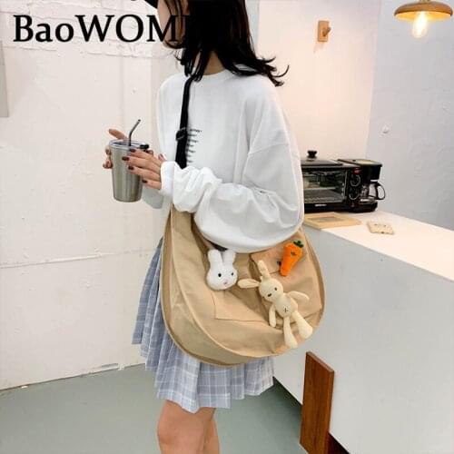 BaoWomen Autumn Preppy Style Crossbody Bag Cute Rabbit Embroidered Shoulder Bag Suitable For Teenage Girls Book Bag Feminina