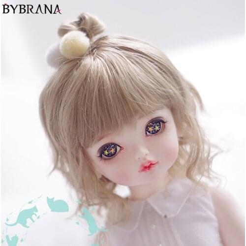 Bybrana BJD Doll With Imitation Mohair Wig 1/3 1/4 1/6 1/8 Milk Tea Brown Pink Golden Dumplings Short Curly Hair