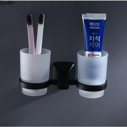 Black space aluminum bathroom double cup holder, antique mouthwash cup, toothbrush cup, bathroom scrub cup, double cup DyuIhr