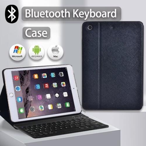 For Apple IPad Mini 1 2 3 4 5 7.9 Inch Tablet Cover Flip Stand Pure Black PU Leather + Mini Wireless Keyboard Bluetooth Keyboard