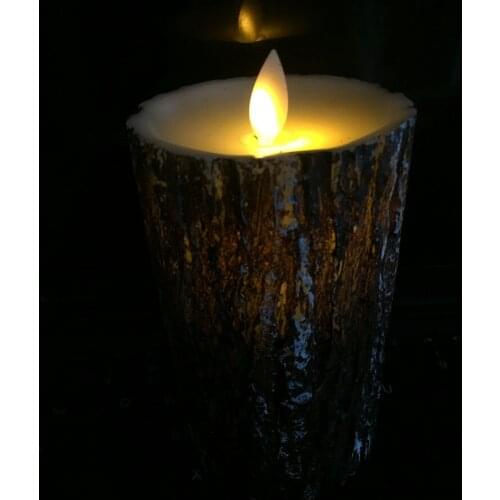Moving Wick Dancing Flame LED Pine Bark Effect Candle Light Battery Operate Paraffin Wax Wedding Bar Home Party Decoration-Amber