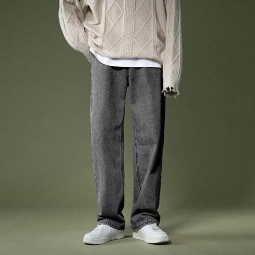 Korean wide-leg jeans mens fashion casual jeans mens street wear autumn wild loose hip-hop straight jeans men M-2XL