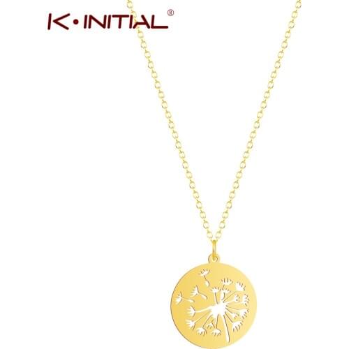 Kinitial Stainless Steel Disc Dandelion Nekclaces For Women Woven Gold and Silver Color Flower Pendant Necklace Wedding Jewelry