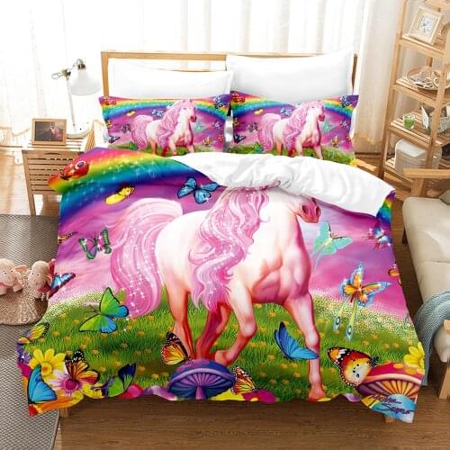 Pink Unicorn Bedding Set Kids Girl Fashoin Cartoon Duvet Cover Sets Comforter Bed Linen Twin Queen King Single Size Dropshipping
