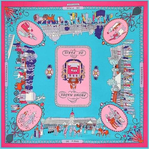 Square Scarf 2019 New Brand Women Twill Silk Scarf Shawl Strolling In Paris Print Scarf Headband Large Square Scarves Foulard