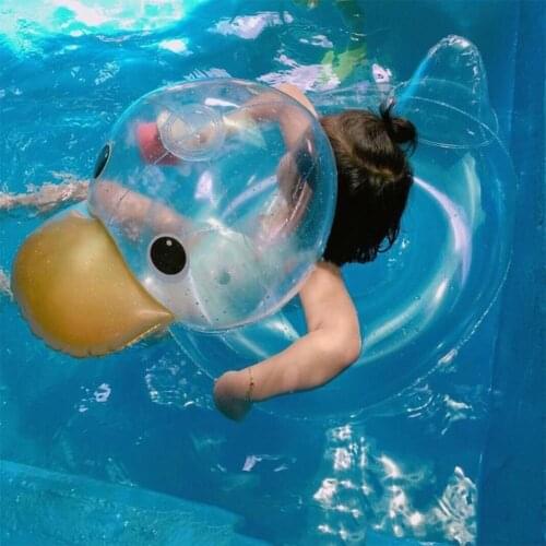 Summer Childrens Swimming Ring Neck Tube Ring Baby Swimming Pool Transparent Duck Shape Swimming Ring Inflatable 50cm