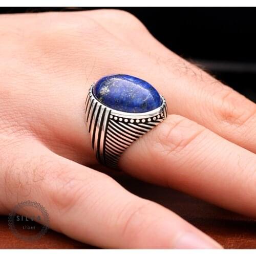 Lapis Stone 925 Silver Mens ring. Mens Jewelry Stamped With Silver Stamp 925 All Sizes Are Available
