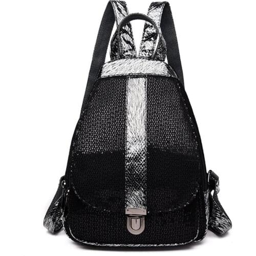 2021 New Door lock backpack Women Sequin Backpack Female Leather Backpack Ladies Luxury Travel Shoulder Bag