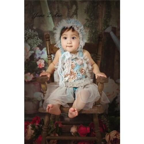 Baby girl 100 days photography princess clothing children studio shooting outfits hat+Embroidery yarn blue dress