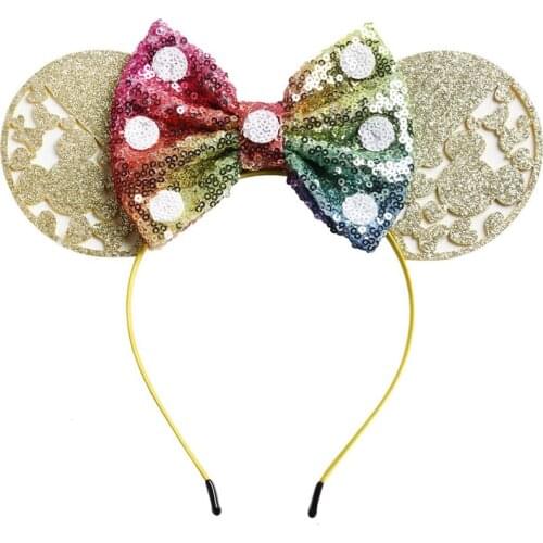 Disney Girls Bows Headband Ears Play Game Women Party Ears Sequin Hair-Bands Princess Head Hoop Plush Toy Kid Gift
