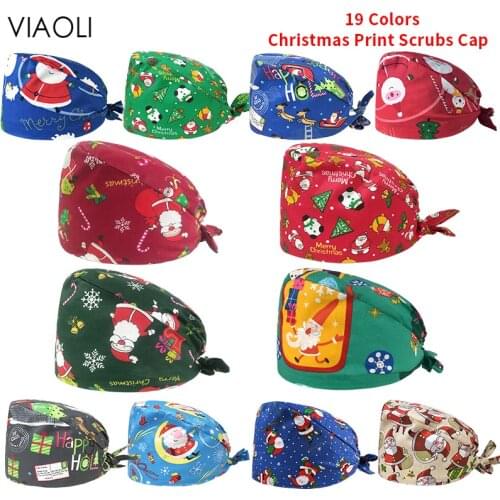 Christmas scrubs hat festival print Scrub cap High Quality beauty salon Elastic Bandage Adjustable work cap Beauty hat wholesale