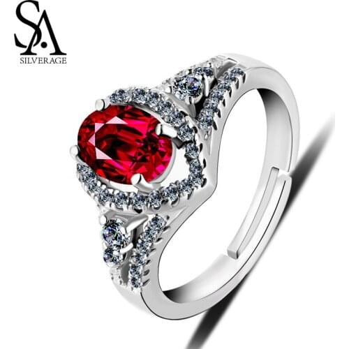 SA SILVERAGE S925 Silver Ring Ladies Sterling Silver Europe and America Ruby Imitation Jewelry Zircon Ring Factory Outlet