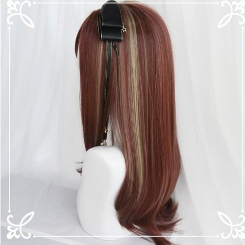 Mixed Brown Lolita Wig Harajuku Fairy Cosplay Bangs Golden Wavy Long Sweet Fringe Adult Girls Hair