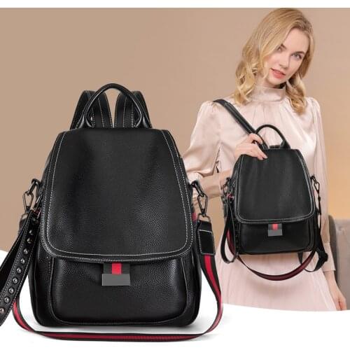 Genuine Leather Shoulder Bag Women 2021 Nian New Rivet Bag Lady Casual Leather Grils Soft Leather Fashion Travel Backpack