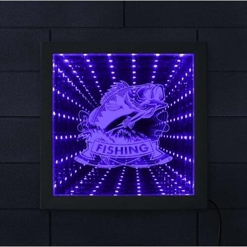Fishing Sea Bass LED Neon Light Bass Fish Tunnel Lamp LED Infinity Mirror Frame Fisherman Lighting Home Decor Man Cave Gift