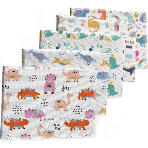 Dinosaur Cartoon Printed Bullet Strech Fabric Animal Bubble Cloth for DIY Hair Bow Scarf Home Textiles Materials 50*145cm