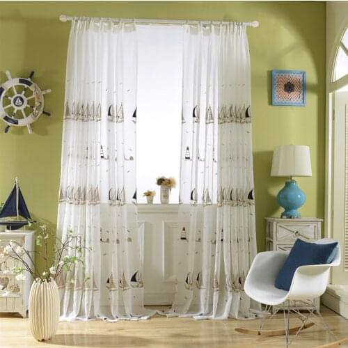Sailboat Embroidery Tulle Curtains for Boys Bedroom Children Living Room Window Treatment White Drapes Sheer Voile