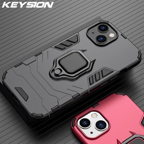 KEYSION Shockproof Armor Case for iPhone 13 13 mini Ring Stand Silicone Phone Back Cover for iPhone 13 Pro Max New 11 12 Pro Max