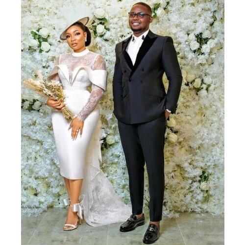 Slim Fit Double Breasted Wedding Tuxedos Velvet Peaked Lapel Mens Prom Suits Fashion Dinner Jacket and Pants