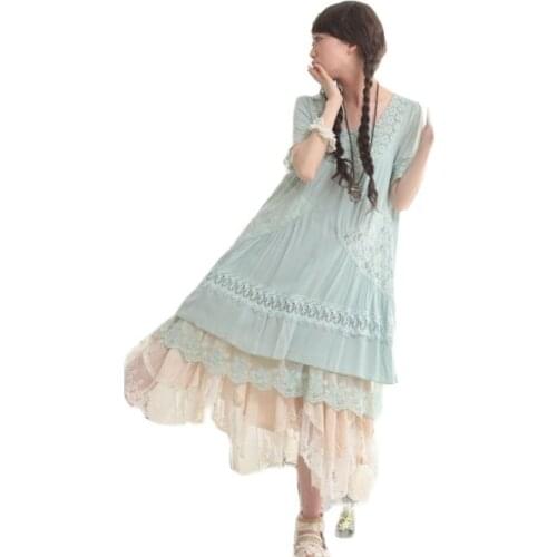 Vintage harajuku gothic patchwork linen lace pin up crochet knitted tunique bohemian boho lolita Japanese style mori girl dress