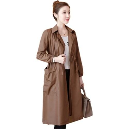 Womens Windbreaker 2020 Autumn Female Trench Coats Slim Drawstring Women Plus Size Trench Coats Ladies Long Coat Outwear N596
