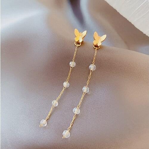2021 New Long Crystal Tassel Gold Color Dangle Earrings for Women Wedding Drop Earing Fashion Jewelry Gifts
