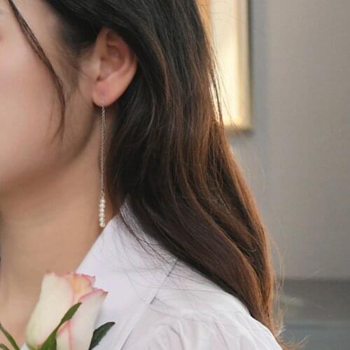 ASHIQI Natural freshwater pearl long earrings pendant ladies earrings jewelry fashion gifts for girls