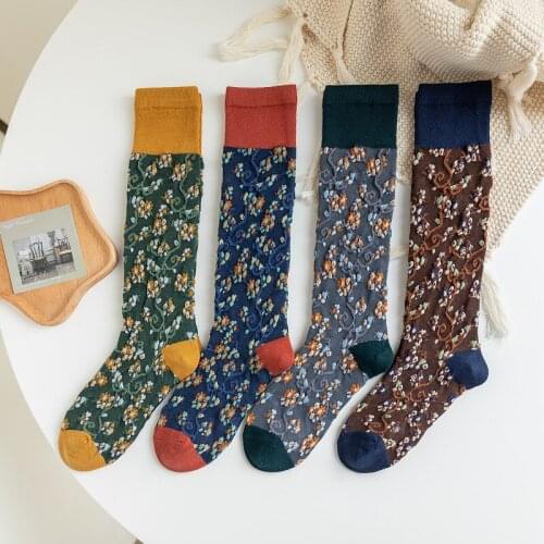 Women Autumn Long Socks Cotton Kawaii Flower Student Stockings Girls Winter Floor Pop Socket Calf Cute Socks