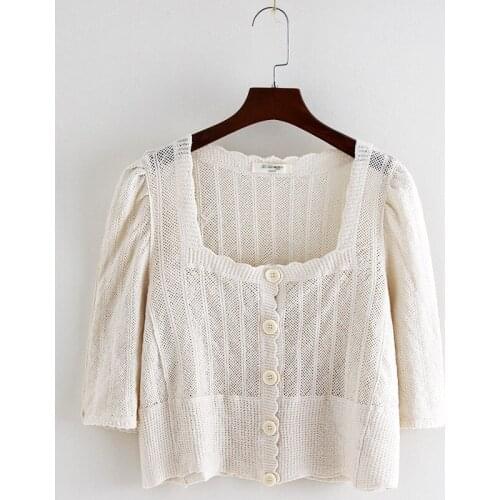 2021 Summer New French Hollow Knit Sweater All-Match Thin Cardigan Belly Button Cropped Top Womens