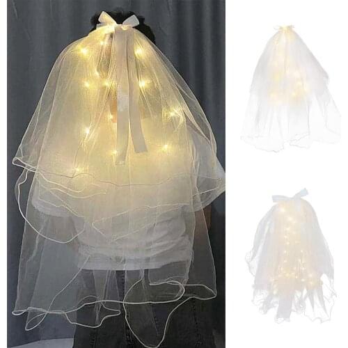 Women Bridal Tulle Pearl Wedding Party Ribbon Edge Pearl White Bridal Tulle with Light Bride Flower Girl Wedding Party