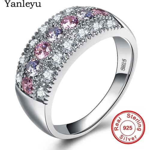 Yanleyu Fashion Bohemian Ring Pure 925 Sterling Silver Colorful Cubic Zirconia Wedding Engagement Rings for Women Jewelry PR198