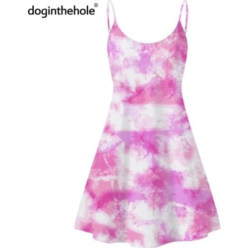Pink Tie-Dye Pattern Women Sleeves Slim Sling Dress 2020 Summer Sleeveless Cute Sundress For Teen Girls Crew Neck Tunic