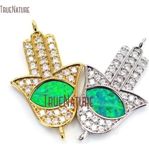 10Pcs Teal Marquise Shape Opal Clear Zircon Micro Inserts Gold Color, Sliver Hand Hamsa Double Bail Pendant 27x16mm PC14099